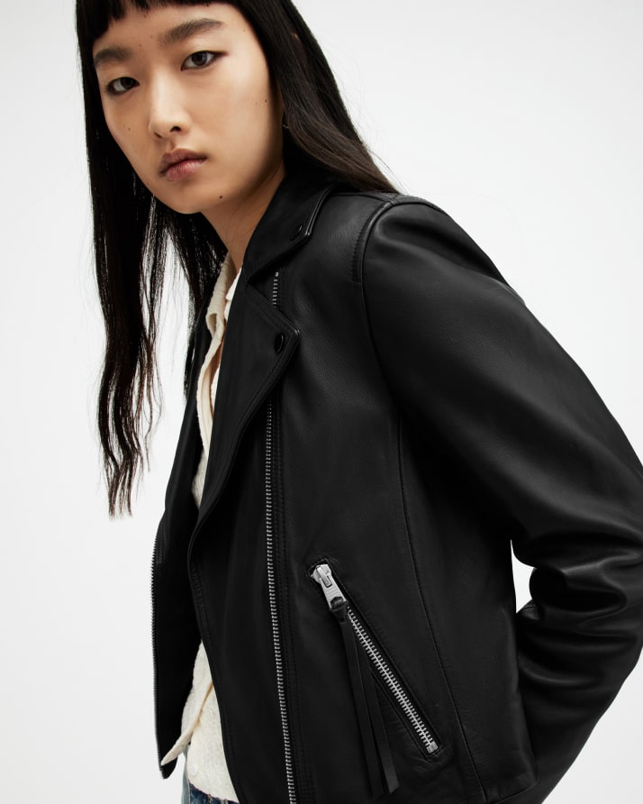 Women's Dalby Leather Jacket - Closeup Side View